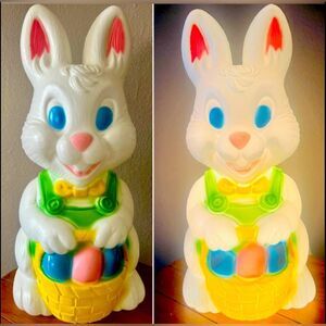 Vintage Easter Bunny Blow Mold Multi Color 19" Lighted Holiday Yard Orna…